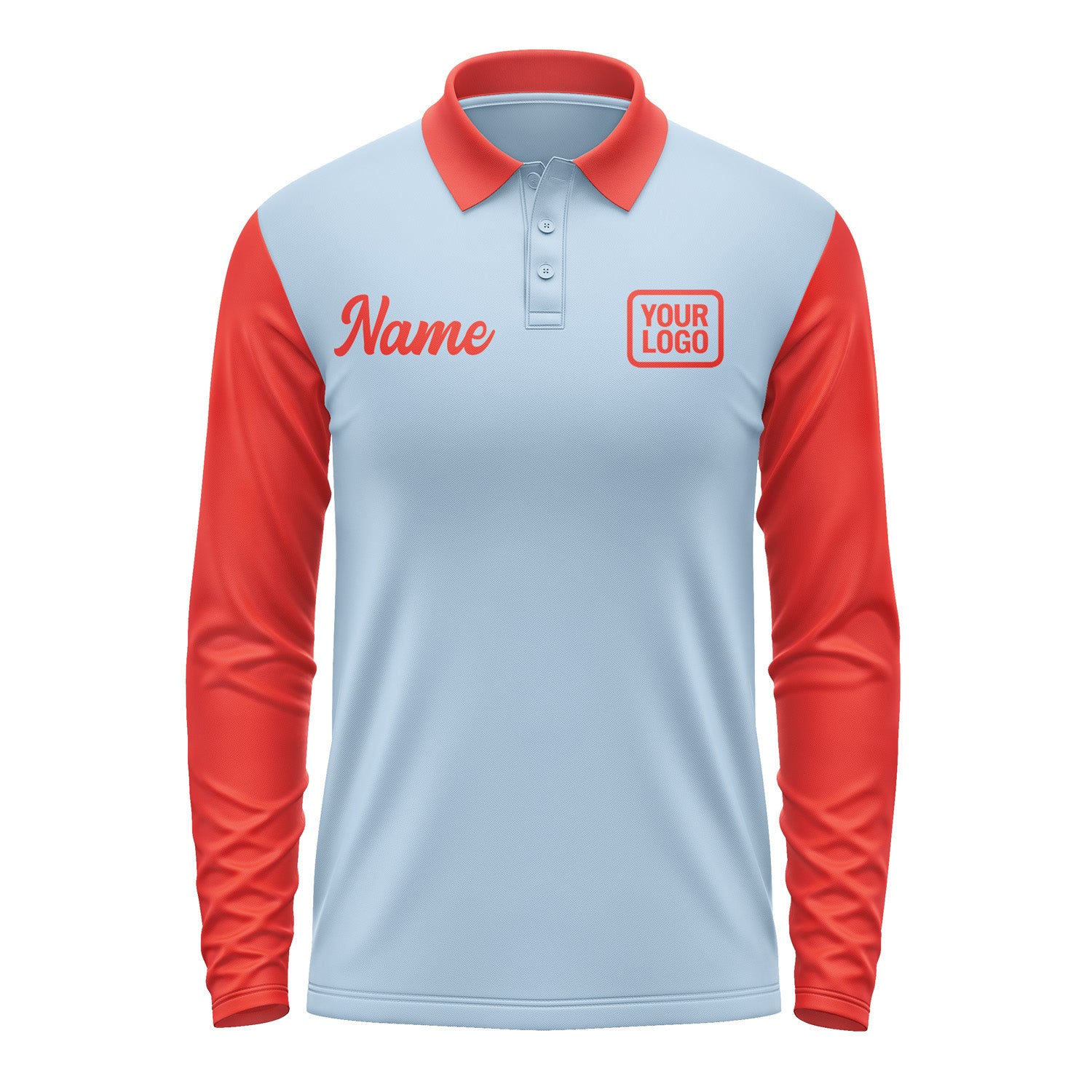 Custom Light Blue Orange Red Long Sleeve Polo Shirt Pl081212B112