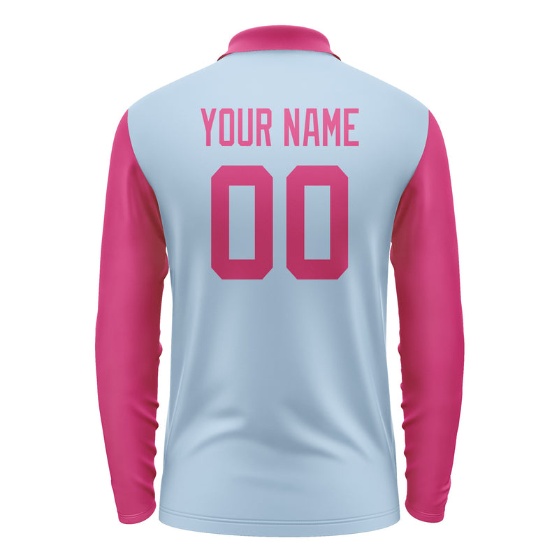 Custom Light Blue Pink Long Sleeve Polo Shirt Pl081313B113