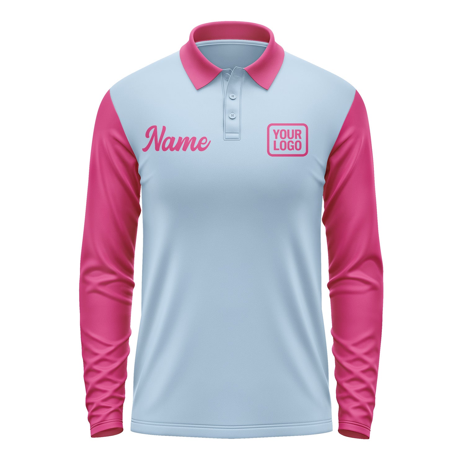 Custom Light Blue Pink Long Sleeve Polo Shirt Pl081313B113