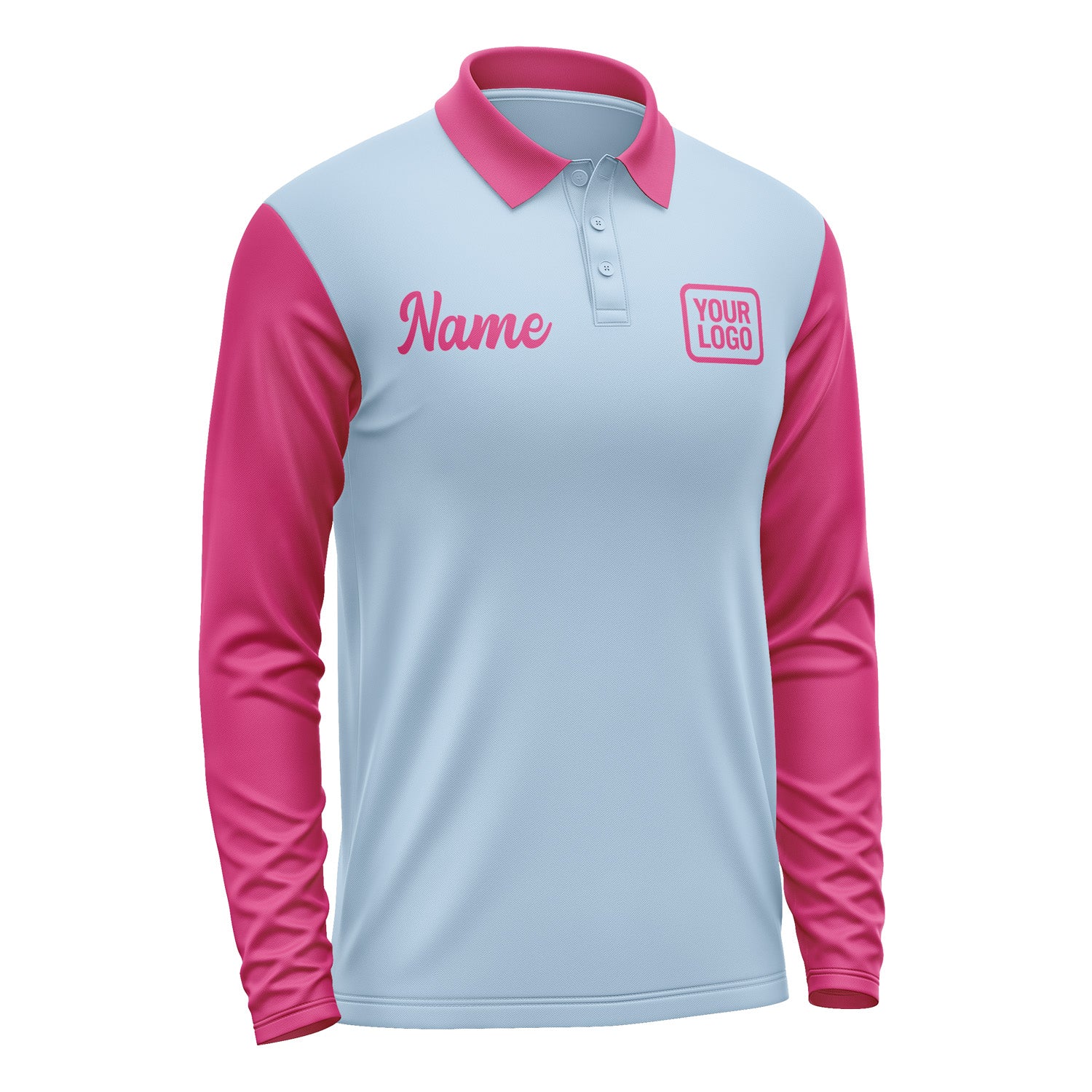 Custom Light Blue Pink Long Sleeve Polo Shirt Pl081313B113
