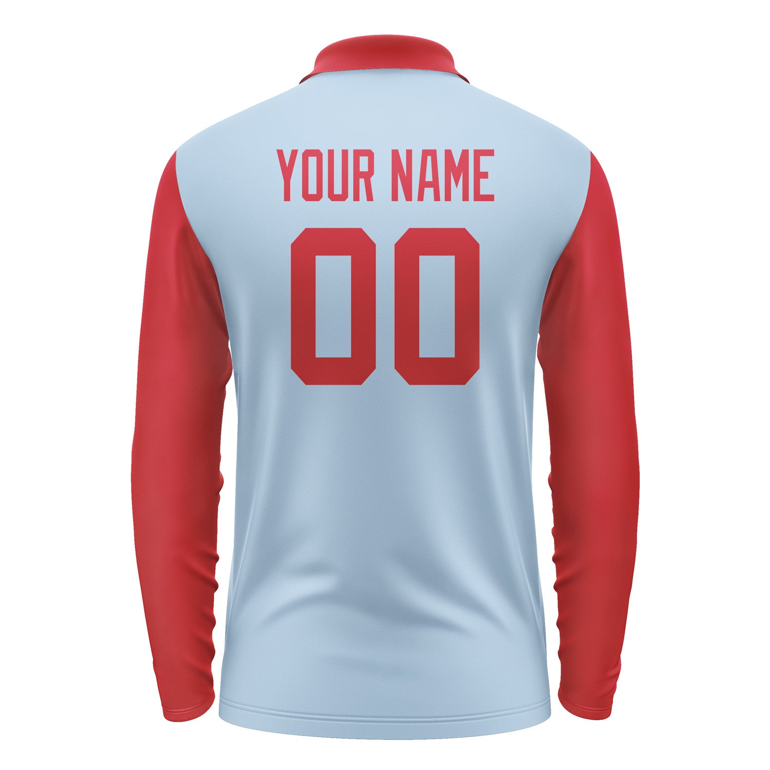 Custom Light Blue Red Long Sleeve Polo Shirt Pl081414B114