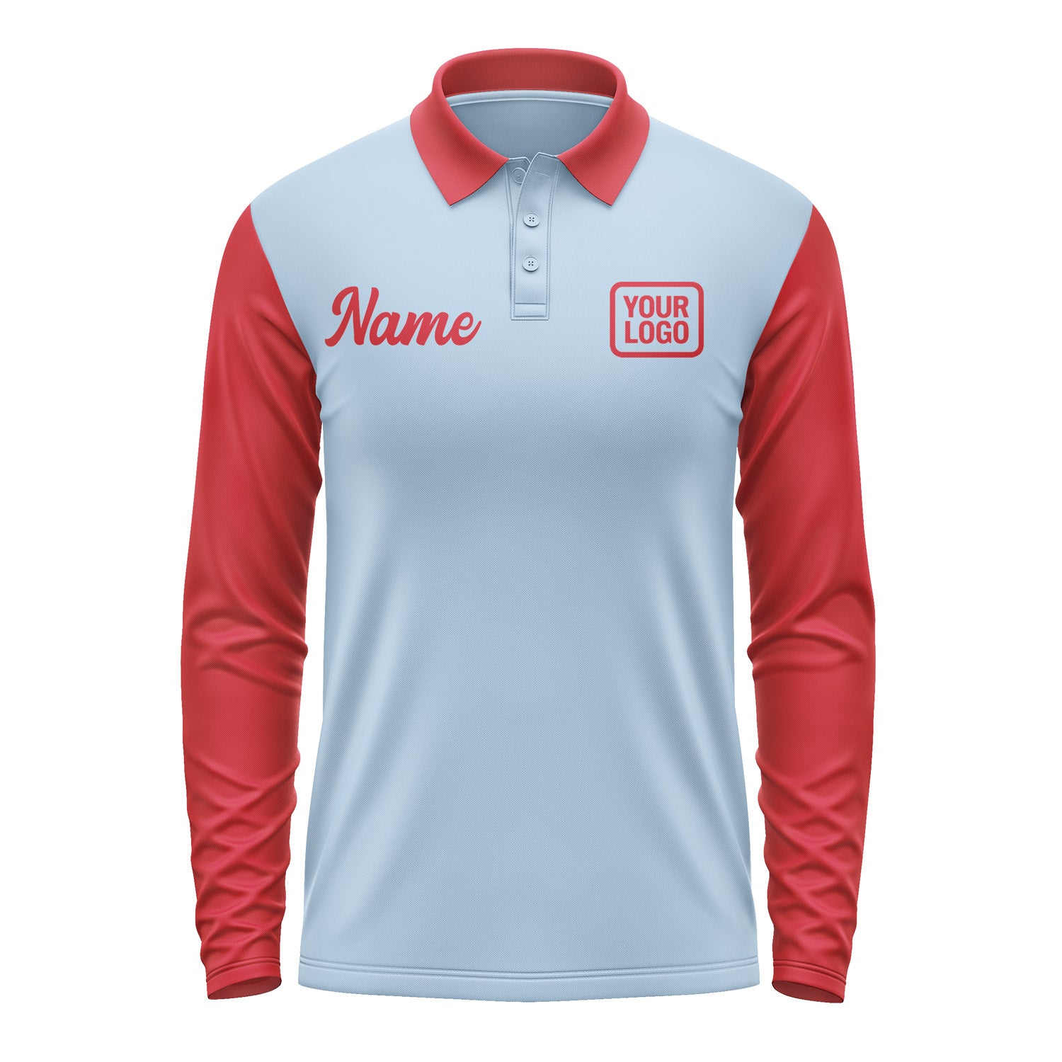 Custom Light Blue Red Long Sleeve Polo Shirt Pl081414B114