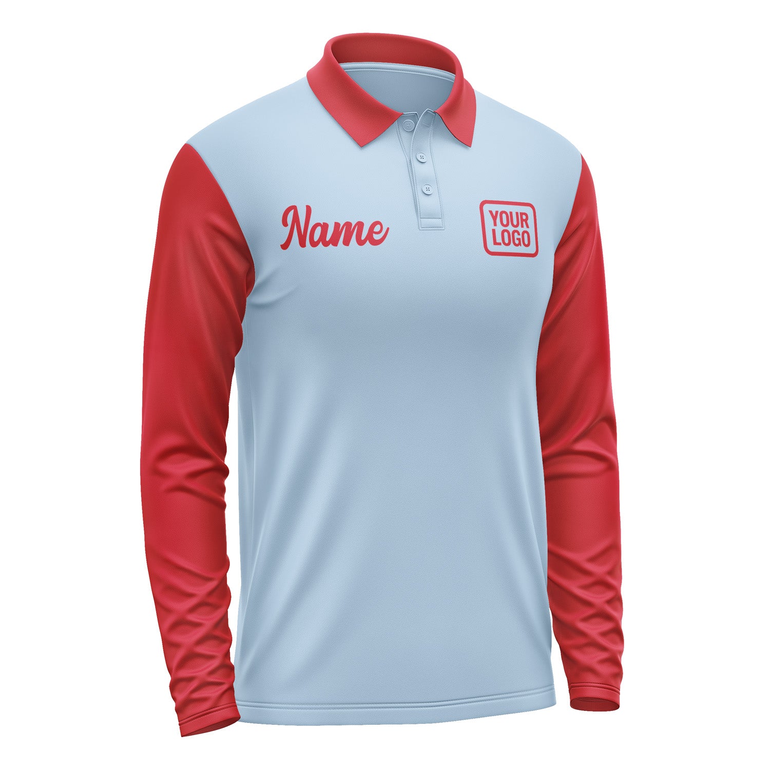Custom Light Blue Red Long Sleeve Polo Shirt Pl081414B114