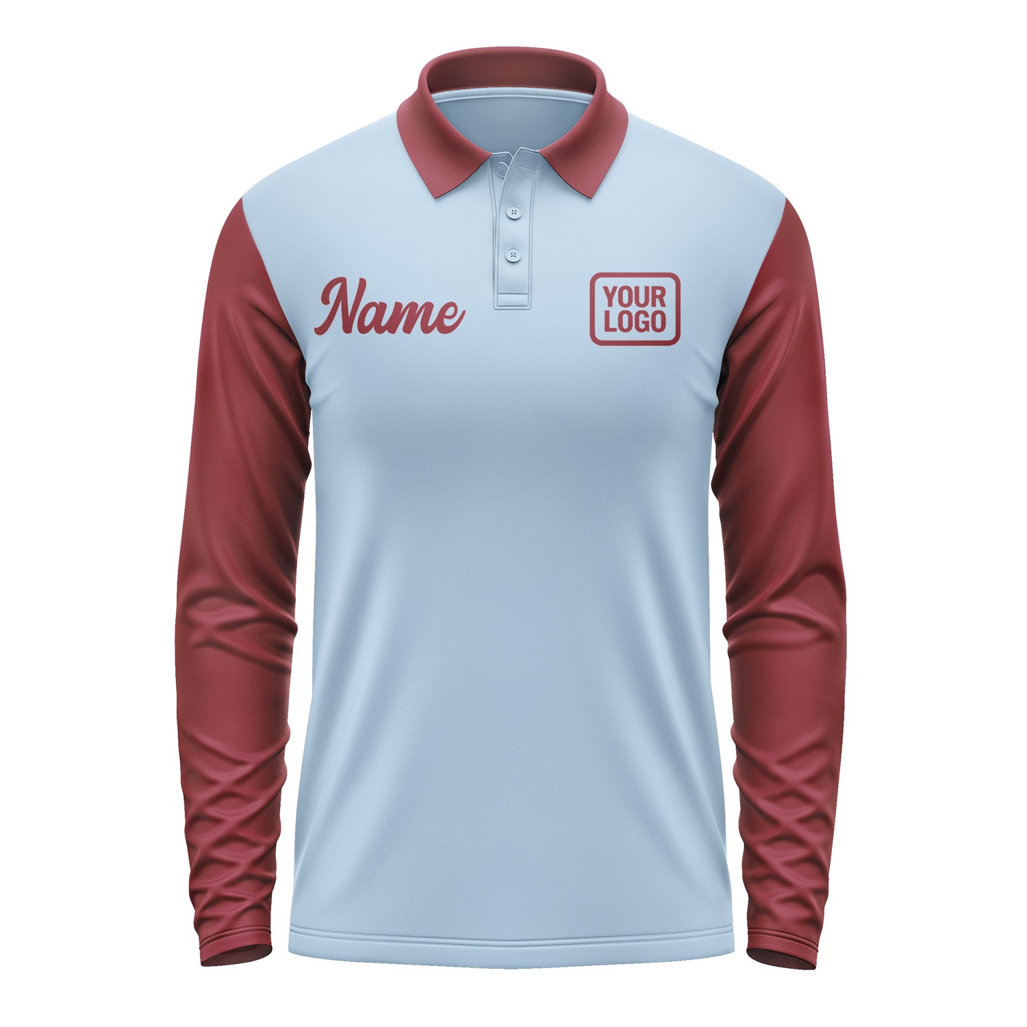 Custom Light Blue Crimson Red Long Sleeve Polo Shirt Pl081515B115