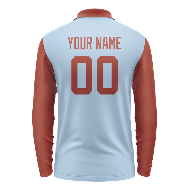 Custom Light Blue Coral Red Long Sleeve Polo Shirt Pl081616B116