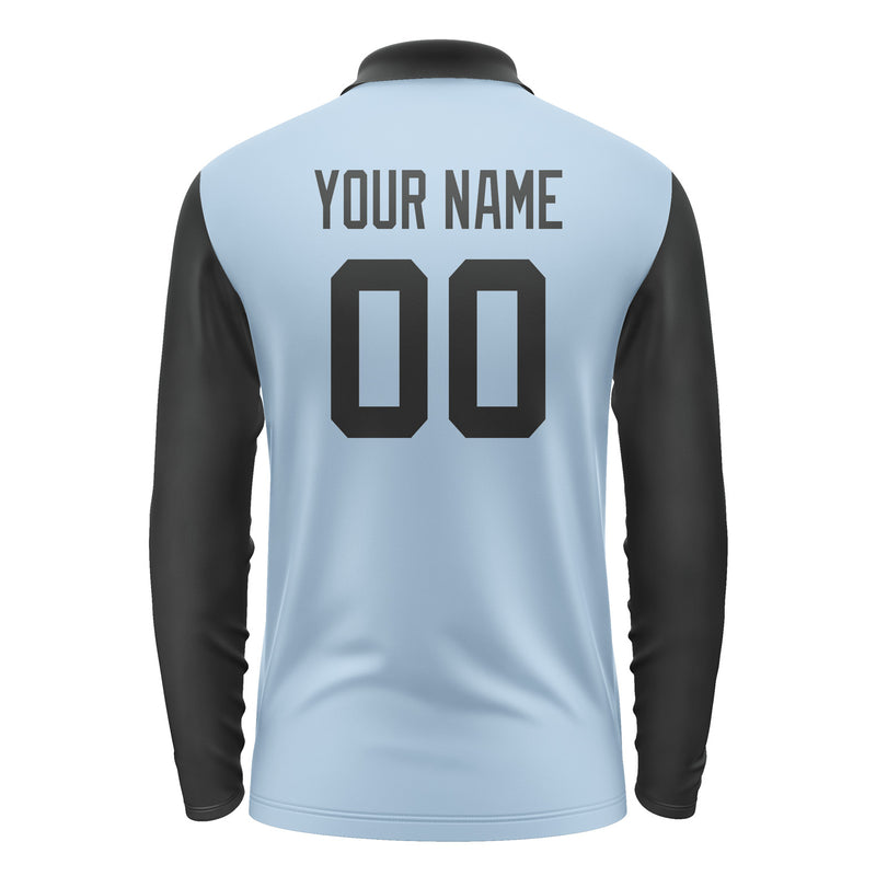 Custom Light Blue Black Long Sleeve Polo Shirt Pl081717B117