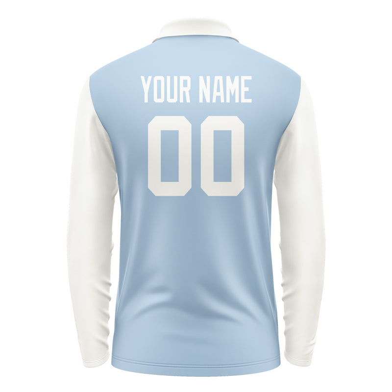 Custom Light Blue White Long Sleeve Polo Shirt Pl081818B118