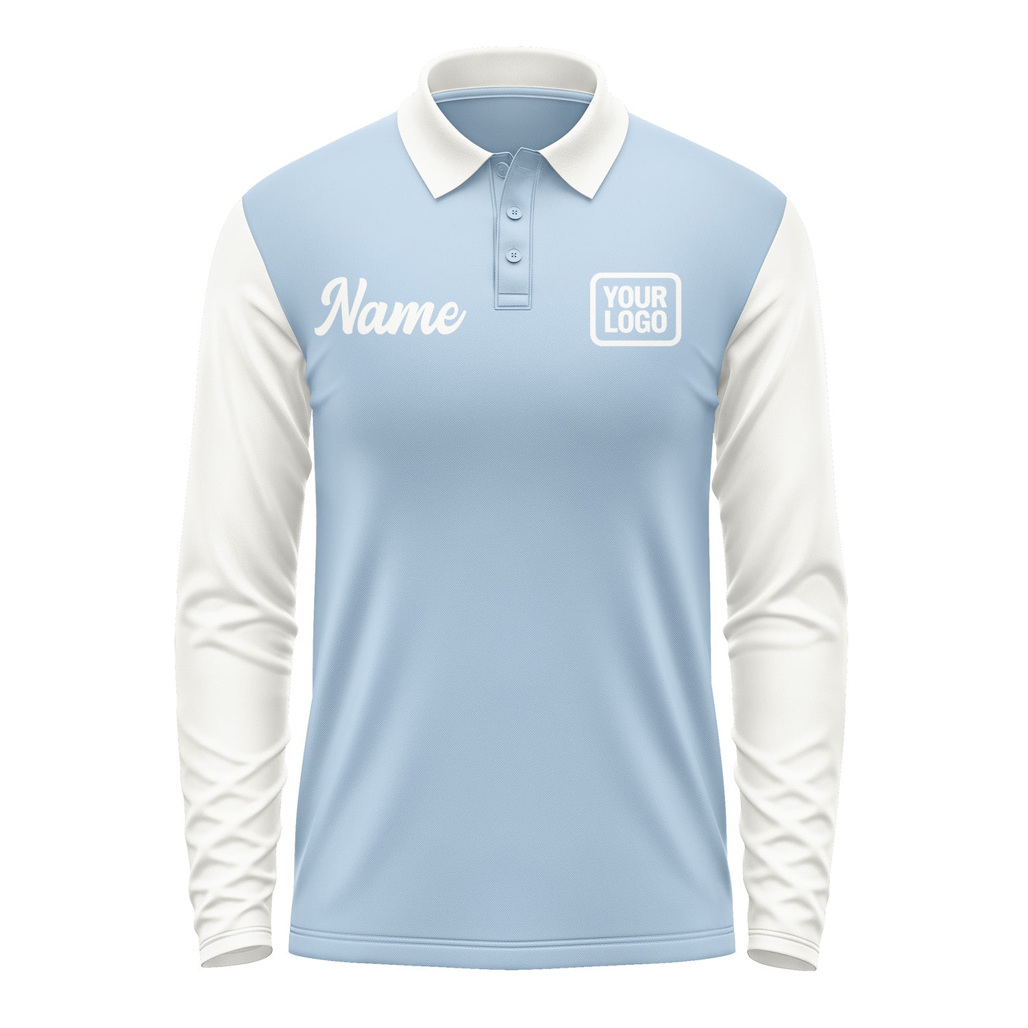 Custom Light Blue White Long Sleeve Polo Shirt Pl081818B118