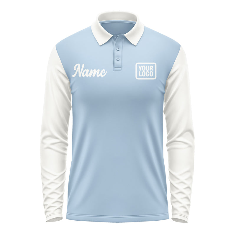 Custom Light Blue White Long Sleeve Polo Shirt Pl081818B118