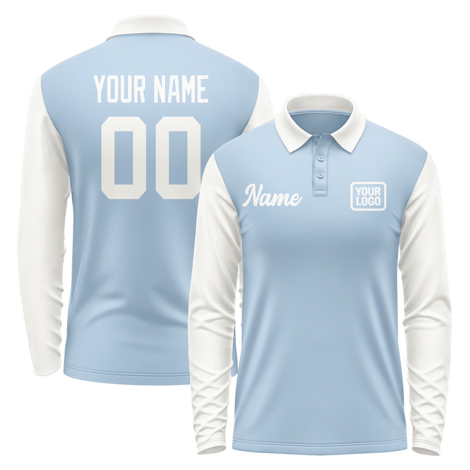Custom Light Blue White Long Sleeve Polo Shirt Pl081818B118