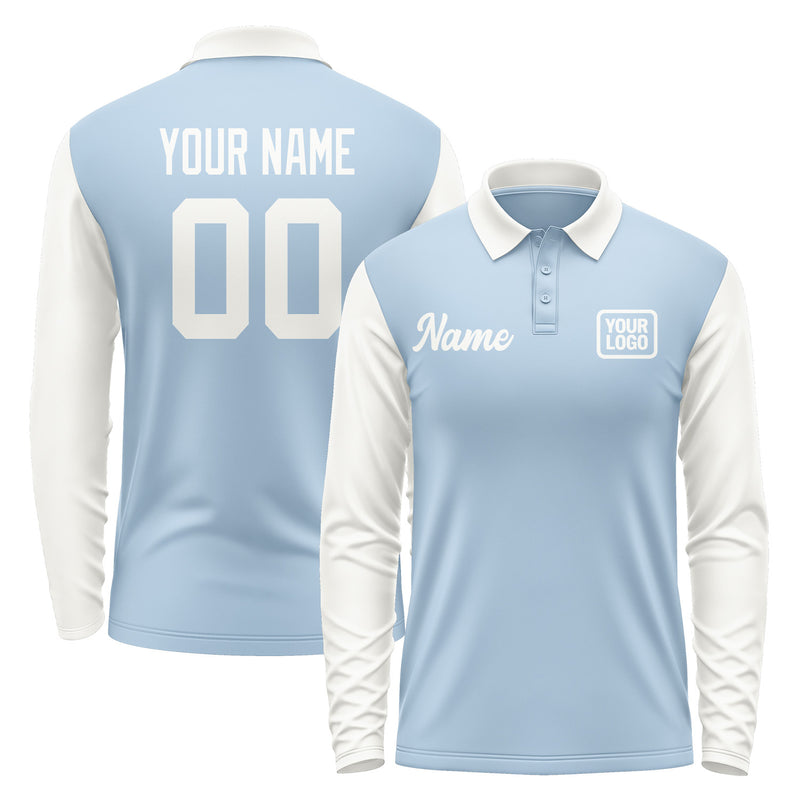 Custom Light Blue White Long Sleeve Polo Shirt Pl081818B118