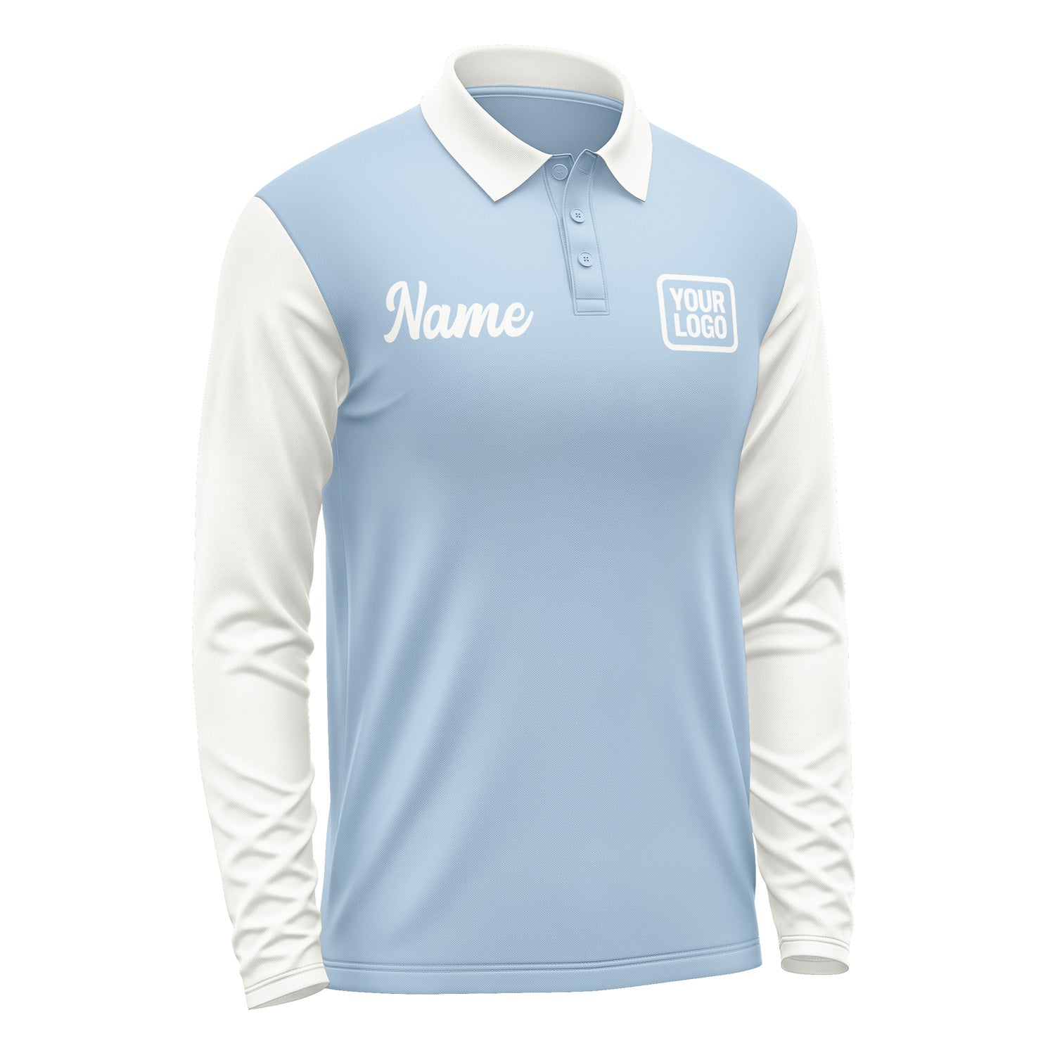 Custom Light Blue White Long Sleeve Polo Shirt Pl081818B118