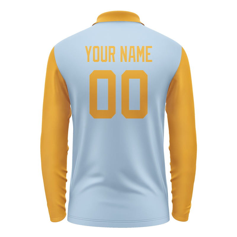 Custom Light Blue Yellow Long Sleeve Polo Shirt Pl081919B119