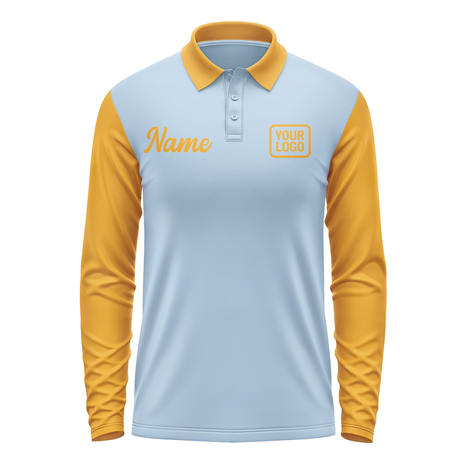Custom Light Blue Yellow Long Sleeve Polo Shirt Pl081919B119