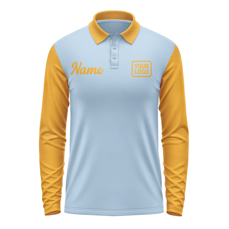 Custom Light Blue Yellow Long Sleeve Polo Shirt Pl081919B119