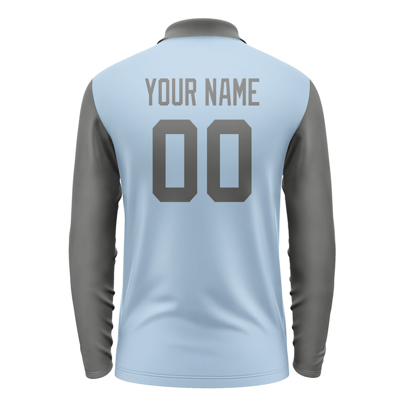 Custom Light Blue Dark Grey Long Sleeve Polo Shirt Pl082020B120
