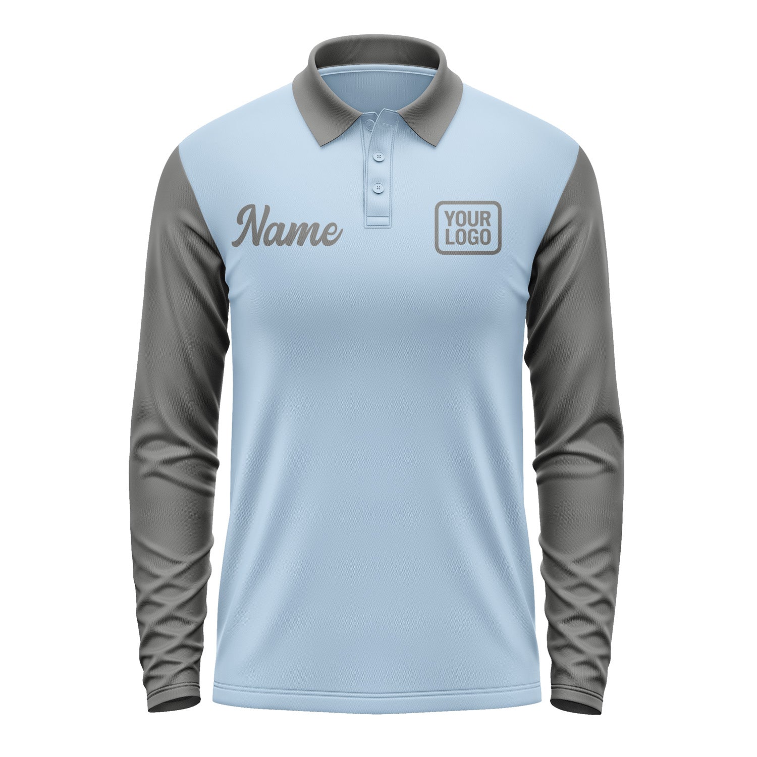 Custom Light Blue Dark Grey Long Sleeve Polo Shirt Pl082020B120