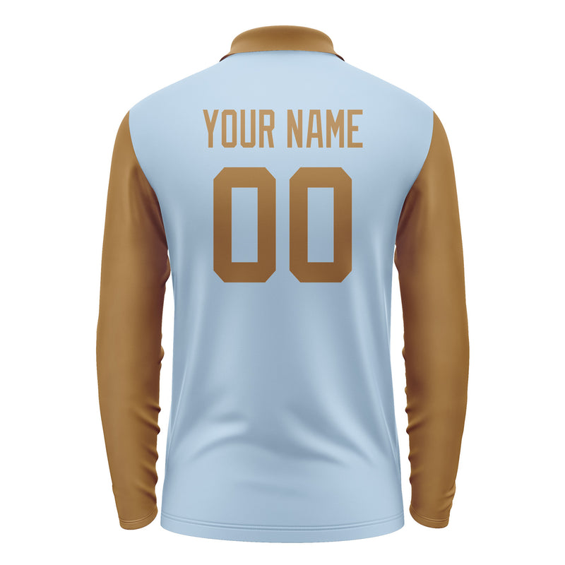 Custom Light Blue Khaki Long Sleeve Polo Shirt Pl082222B122
