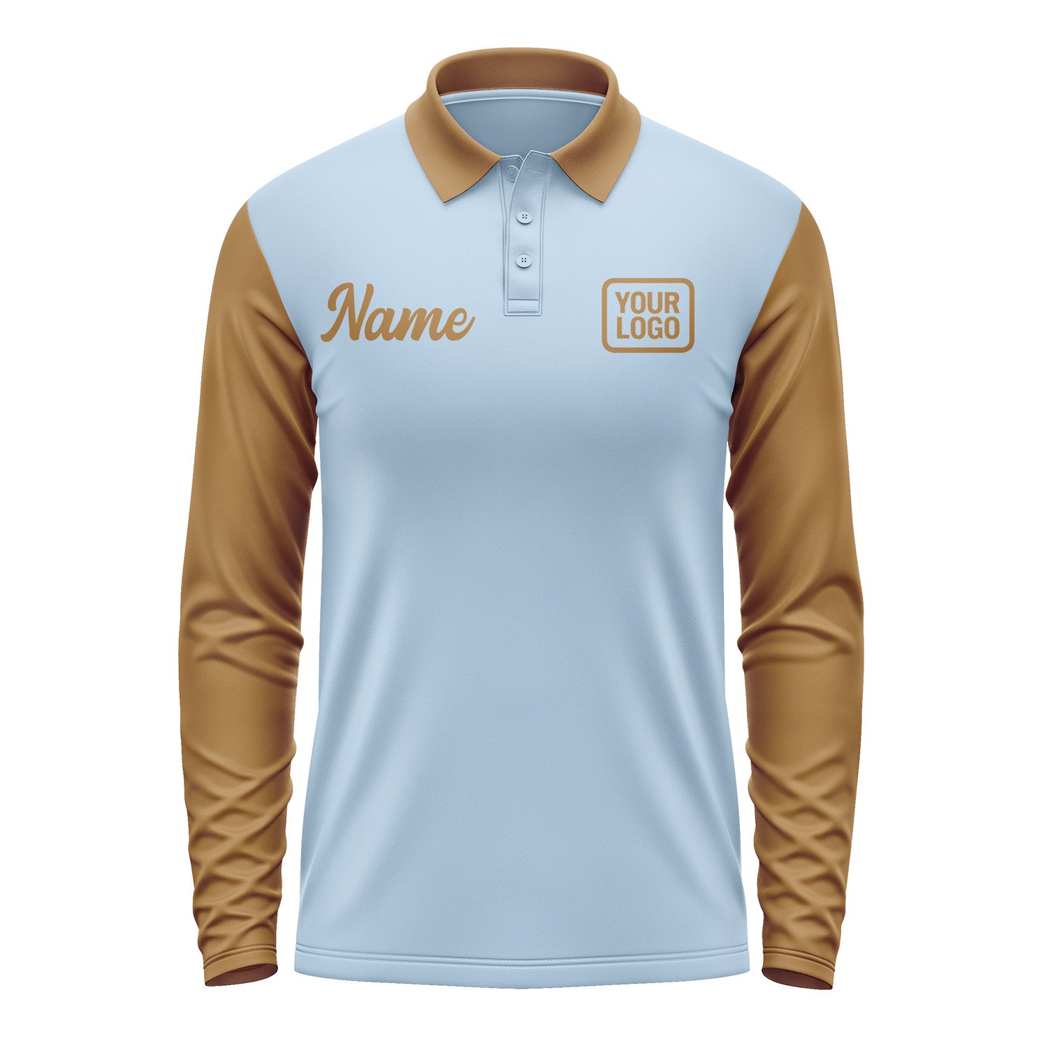 Custom Light Blue Khaki Long Sleeve Polo Shirt Pl082222B122