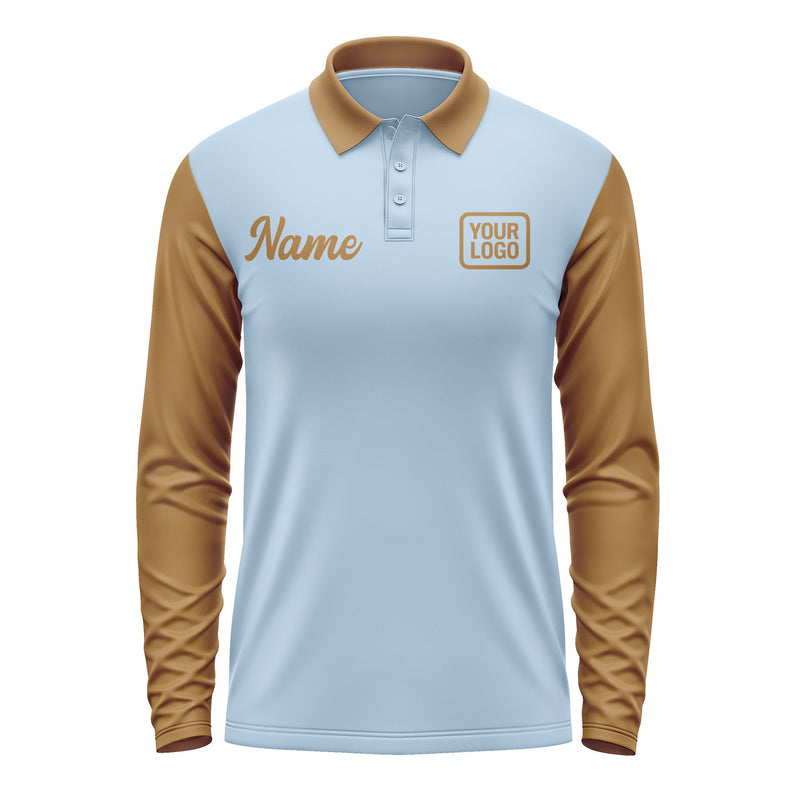 Custom Light Blue Khaki Long Sleeve Polo Shirt Pl082222B122
