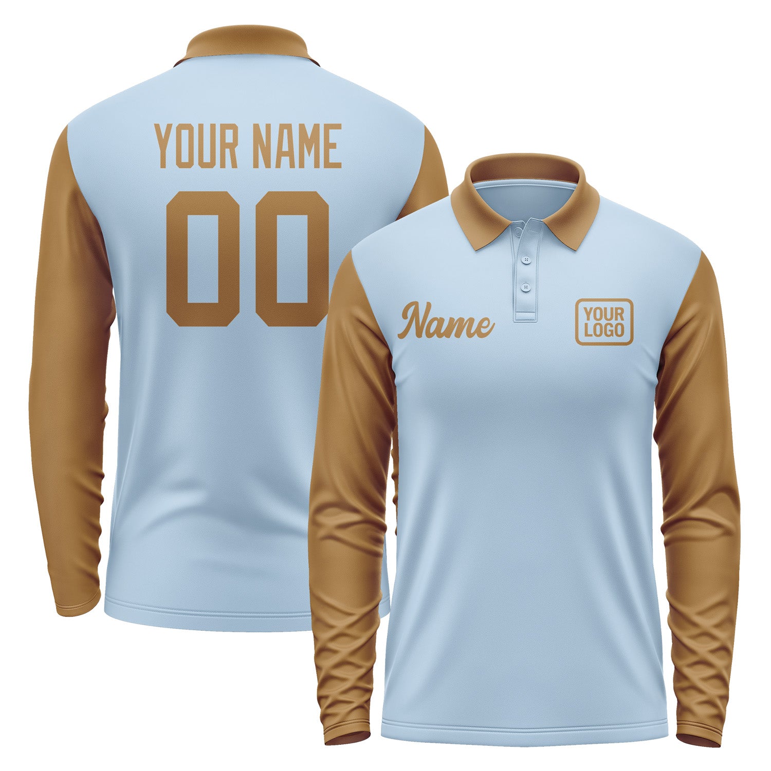 Custom Light Blue Khaki Long Sleeve Polo Shirt Pl082222B122