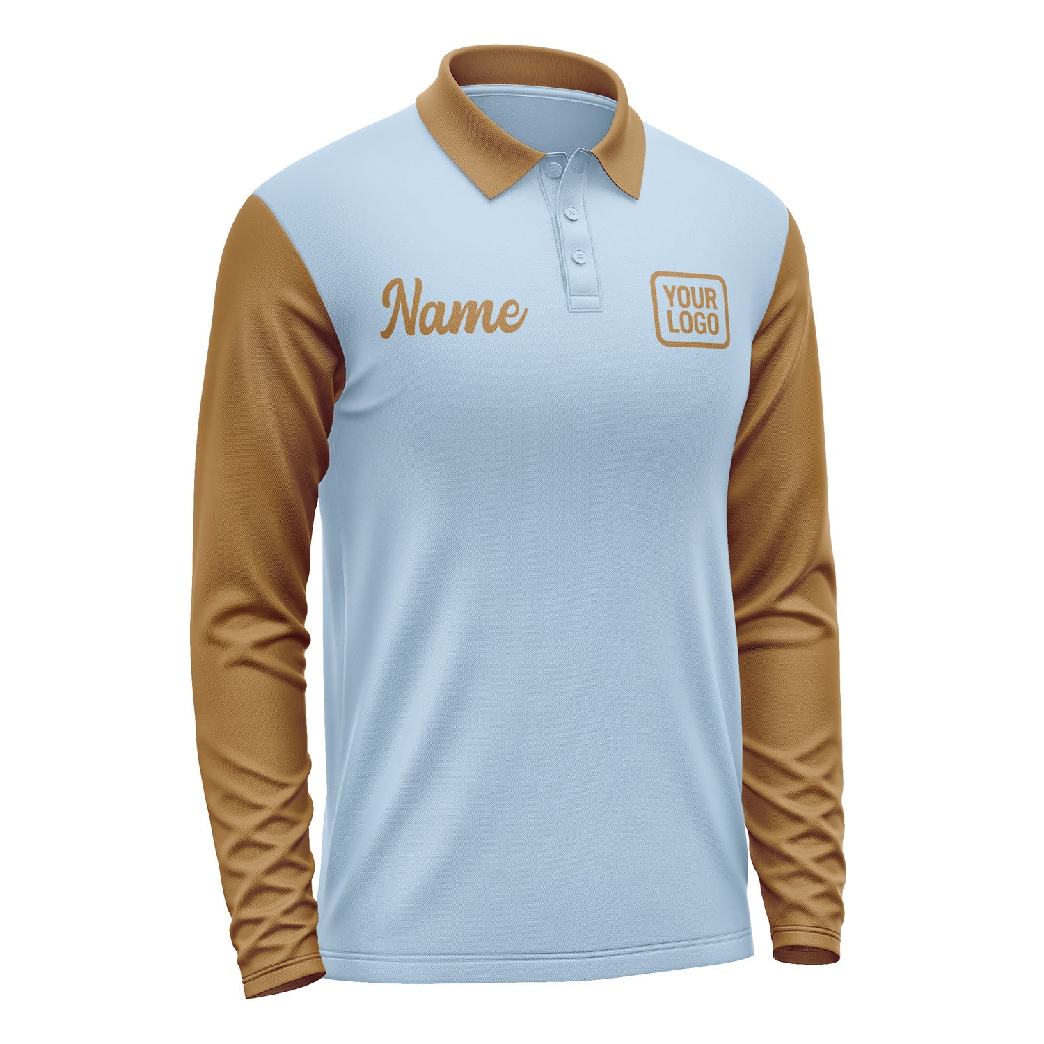 Custom Light Blue Khaki Long Sleeve Polo Shirt Pl082222B122