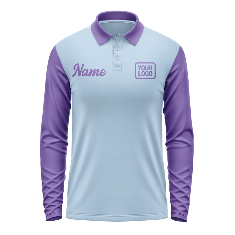 Custom Light Blue Light Purple Long Sleeve Polo Shirt Pl082323B123