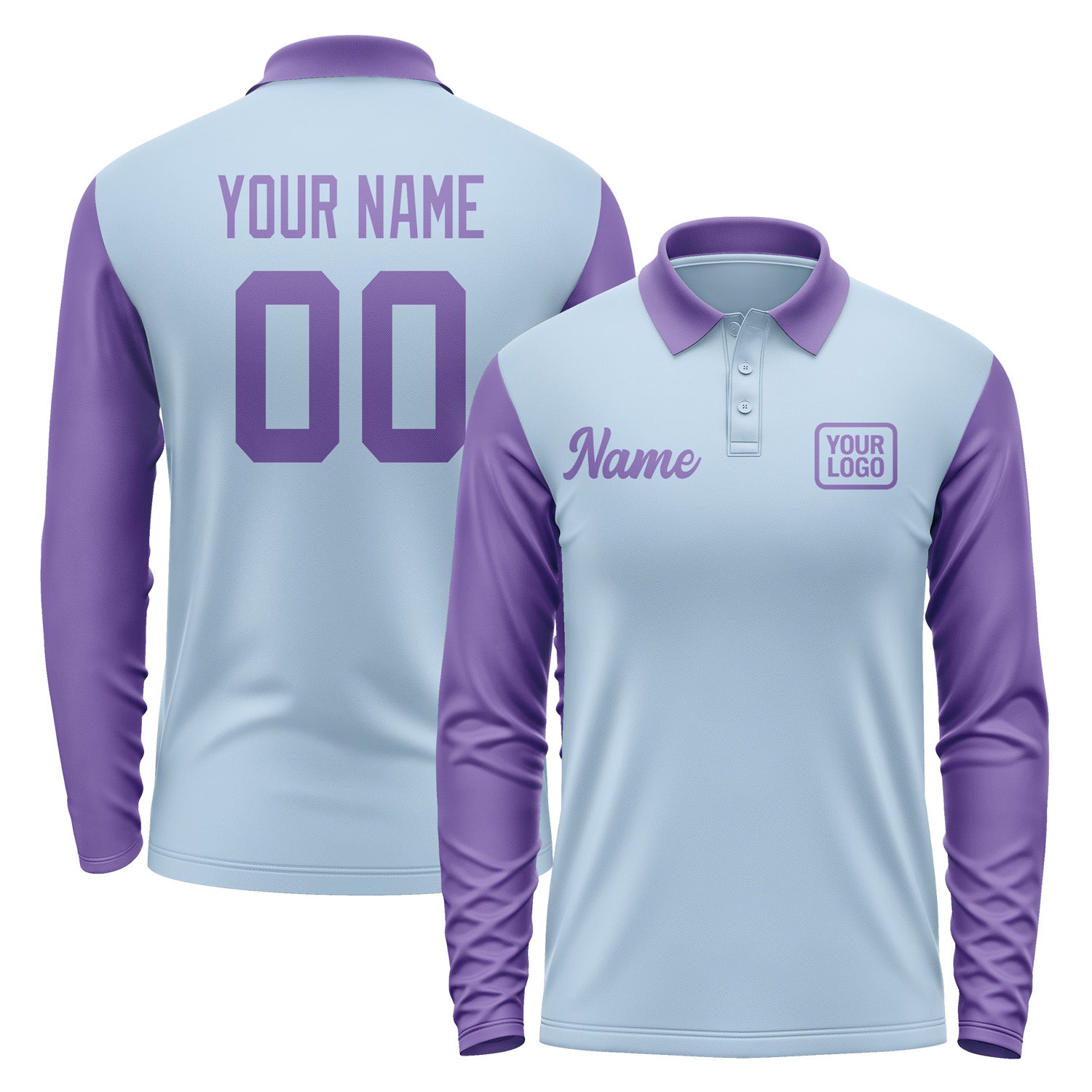 Custom Light Blue Light Purple Long Sleeve Polo Shirt Pl082323B123