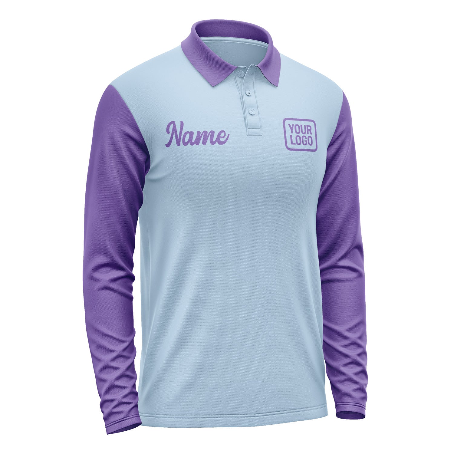 Custom Light Blue Light Purple Long Sleeve Polo Shirt Pl082323B123