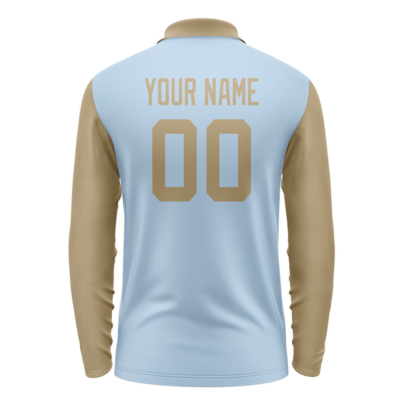 Custom Light Blue Light Khaki Long Sleeve Polo Shirt Pl082525B125