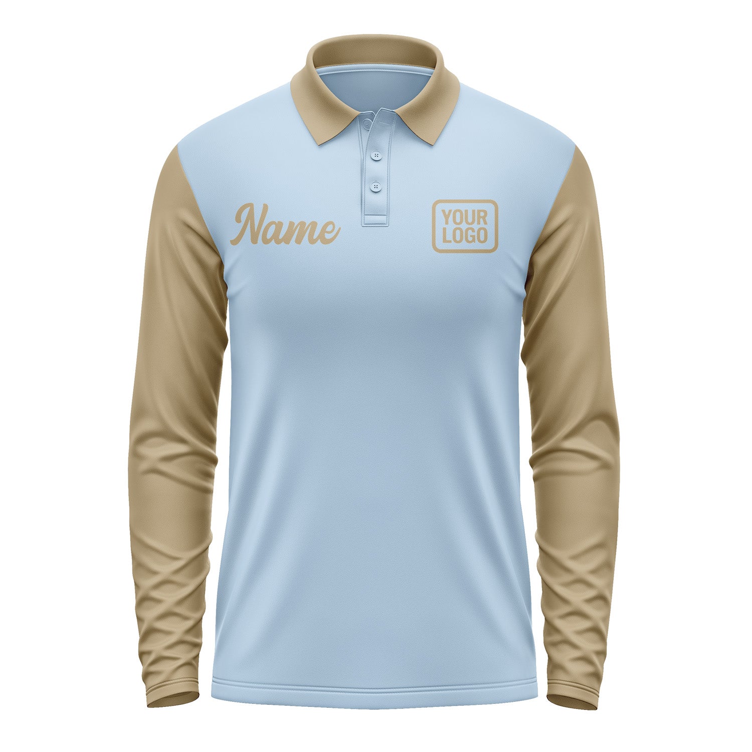 Custom Light Blue Light Khaki Long Sleeve Polo Shirt Pl082525B125