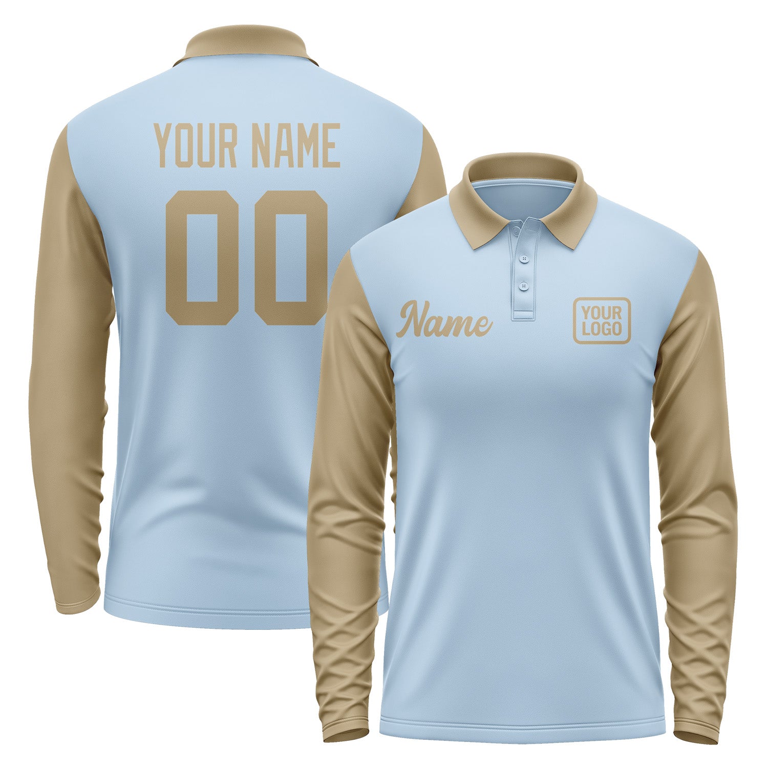 Custom Light Blue Light Khaki Long Sleeve Polo Shirt Pl082525B125