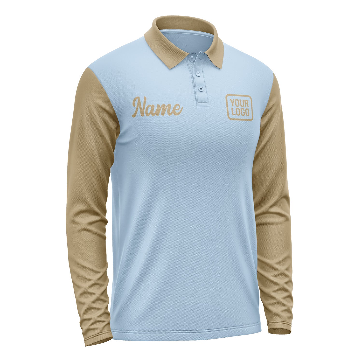 Custom Light Blue Light Khaki Long Sleeve Polo Shirt Pl082525B125