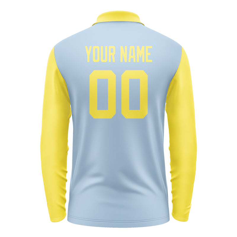 Custom Light Blue Light Yellow Long Sleeve Polo Shirt Pl082626B126