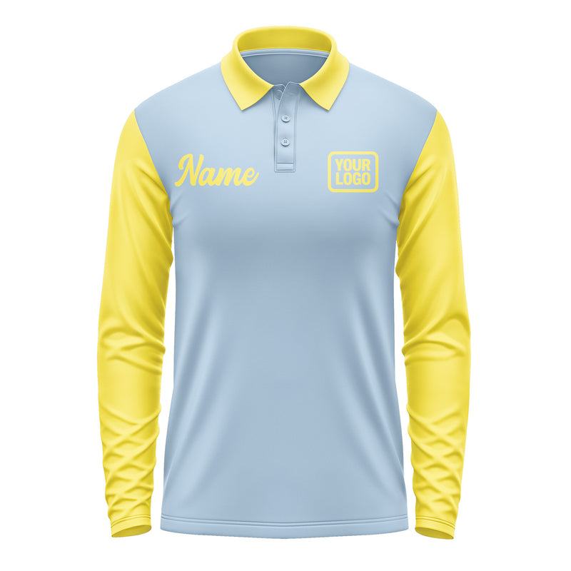 Custom Light Blue Light Yellow Long Sleeve Polo Shirt Pl082626B126