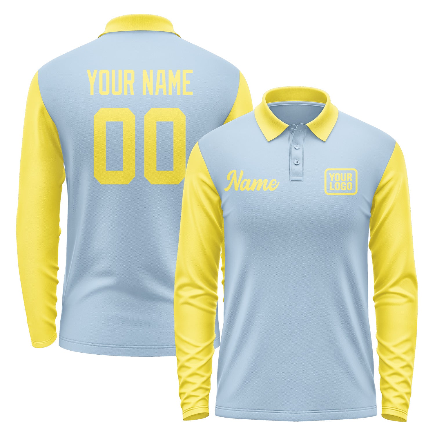 Custom Light Blue Light Yellow Long Sleeve Polo Shirt Pl082626B126