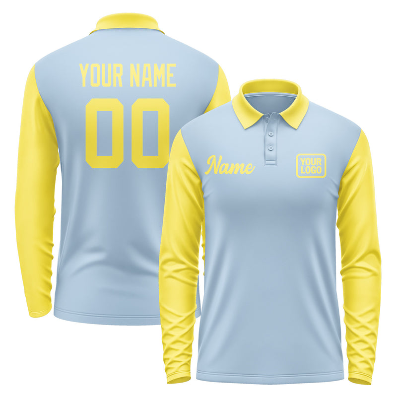 Custom Light Blue Light Yellow Long Sleeve Polo Shirt Pl082626B126