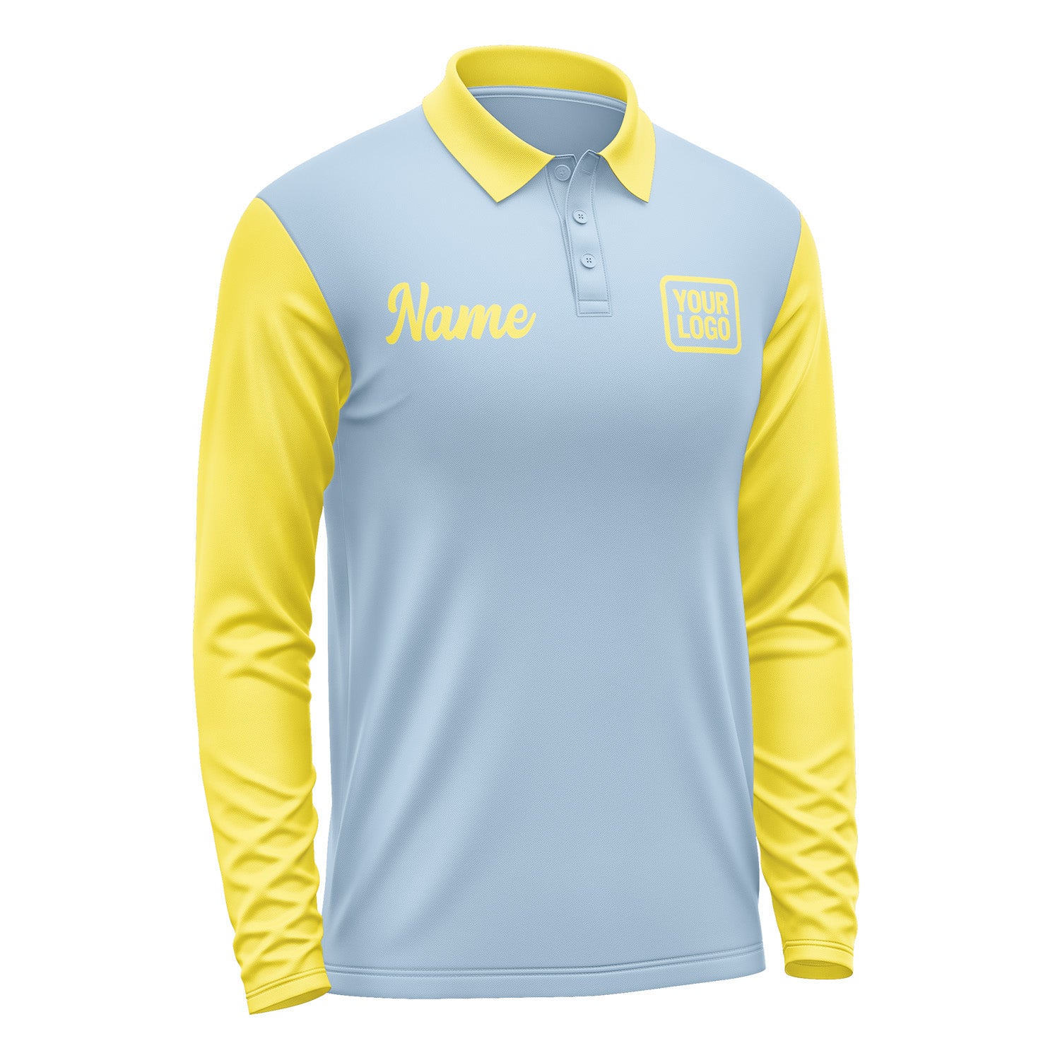Custom Light Blue Light Yellow Long Sleeve Polo Shirt Pl082626B126