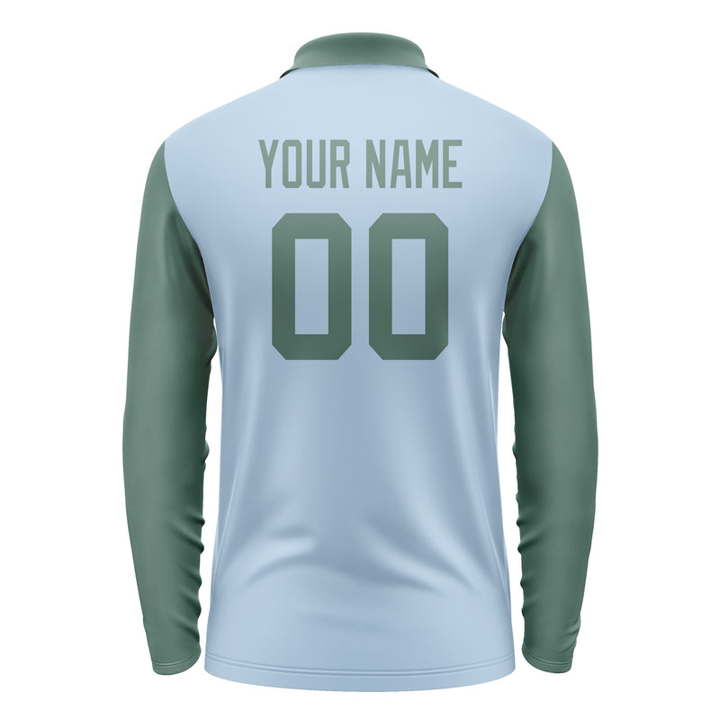 Custom Light Blue Blue Green Long Sleeve Polo Shirt Pl082727B127