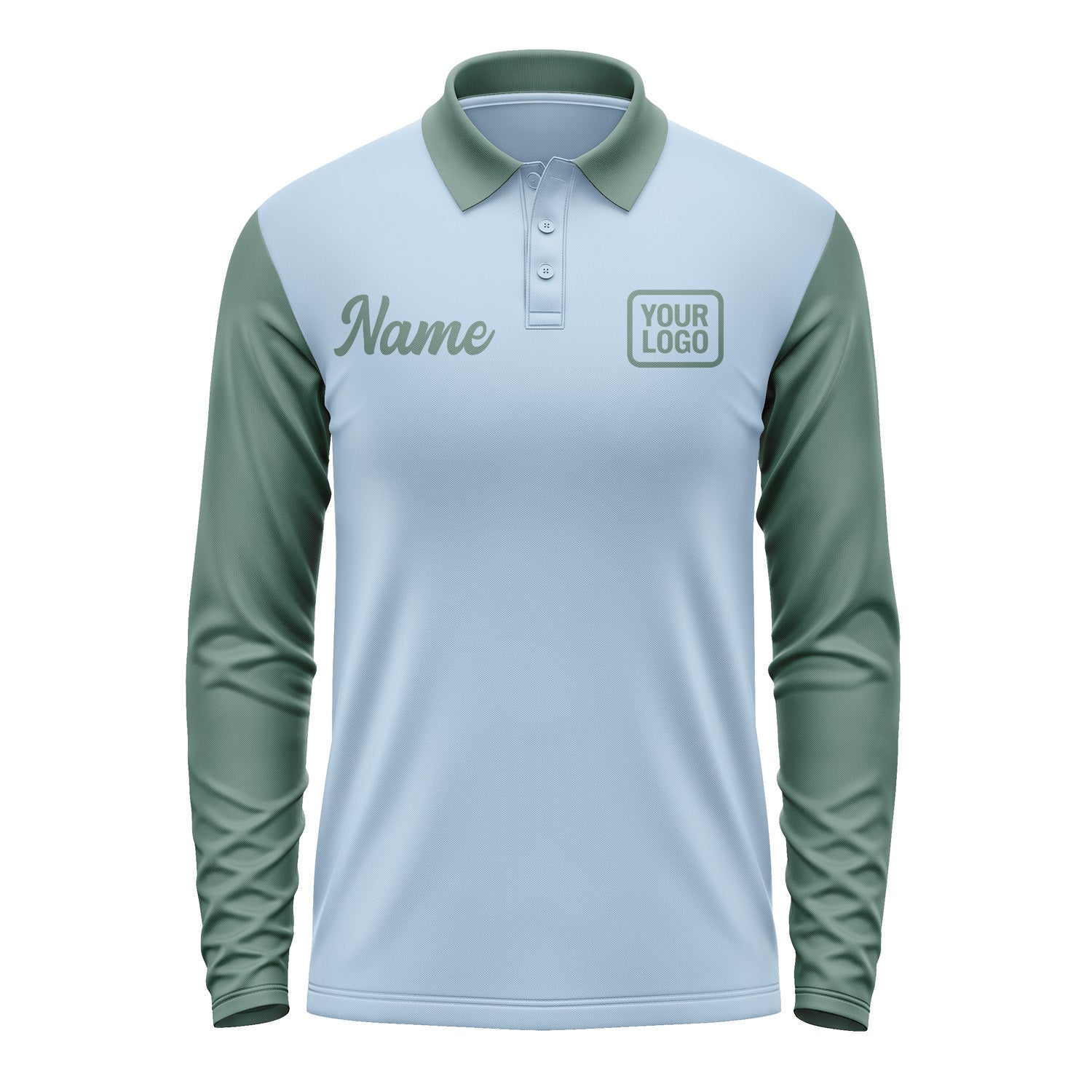 Custom Light Blue Blue Green Long Sleeve Polo Shirt Pl082727B127