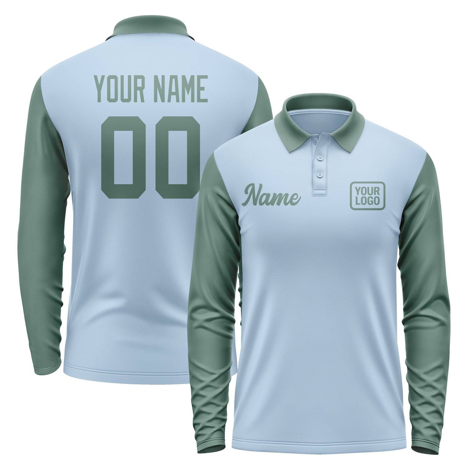 Custom Light Blue Blue Green Long Sleeve Polo Shirt Pl082727B127