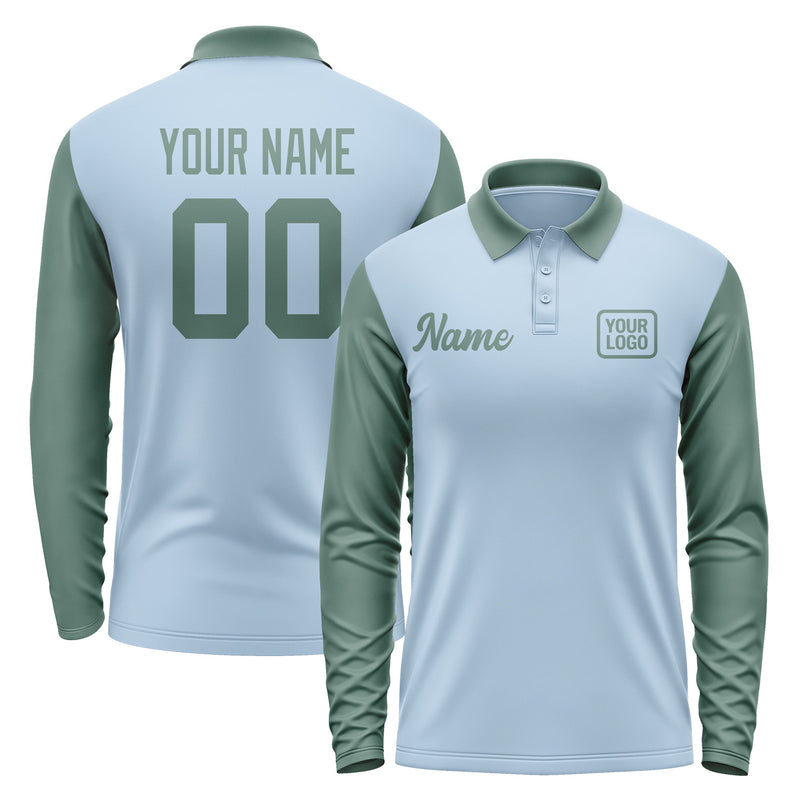 Custom Light Blue Blue Green Long Sleeve Polo Shirt Pl082727B127