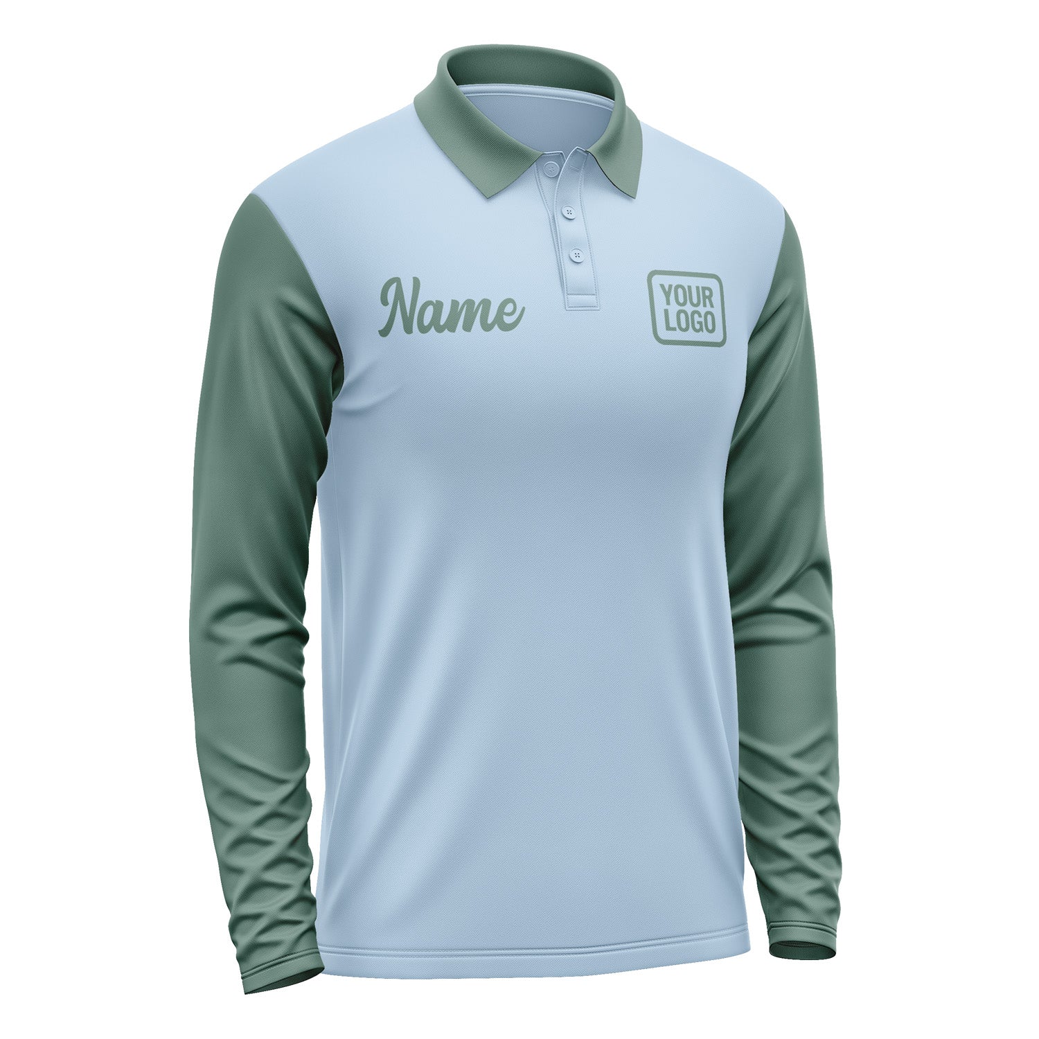 Custom Light Blue Blue Green Long Sleeve Polo Shirt Pl082727B127