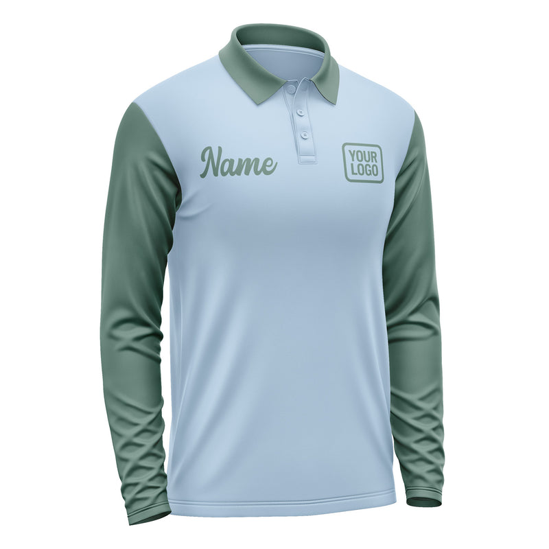 Custom Light Blue Blue Green Long Sleeve Polo Shirt Pl082727B127