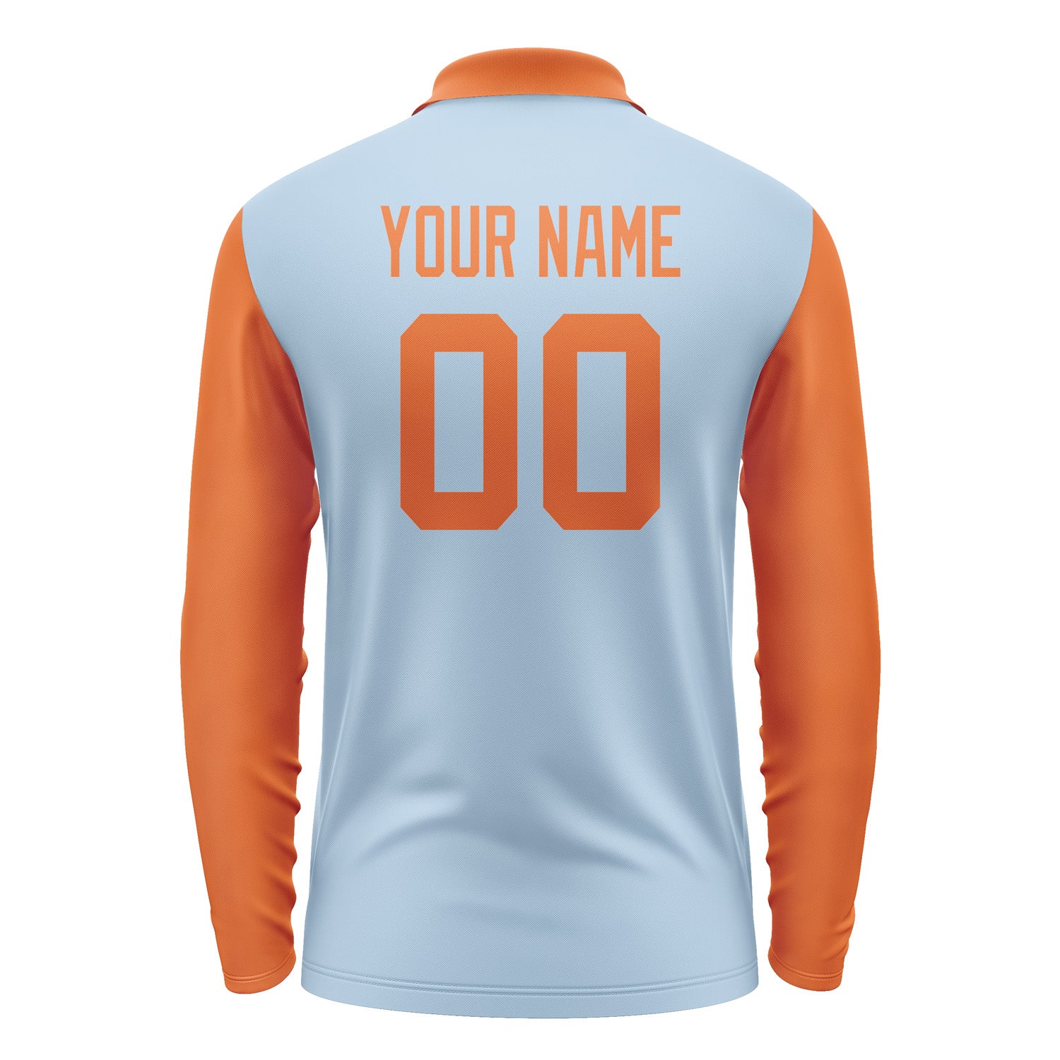 Custom Light Blue Orange Long Sleeve Polo Shirt Pl082828B128