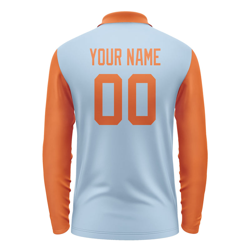 Custom Light Blue Orange Long Sleeve Polo Shirt Pl082828B128