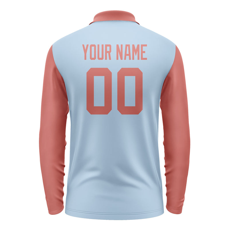 Custom Light Blue Copper Rose Long Sleeve Polo Shirt Pl082929B129