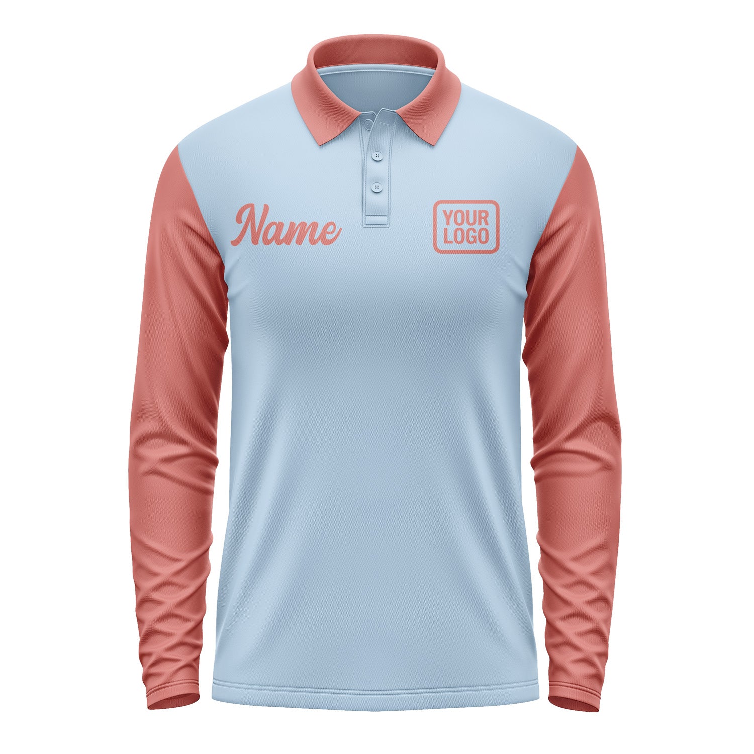 Custom Light Blue Copper Rose Long Sleeve Polo Shirt Pl082929B129