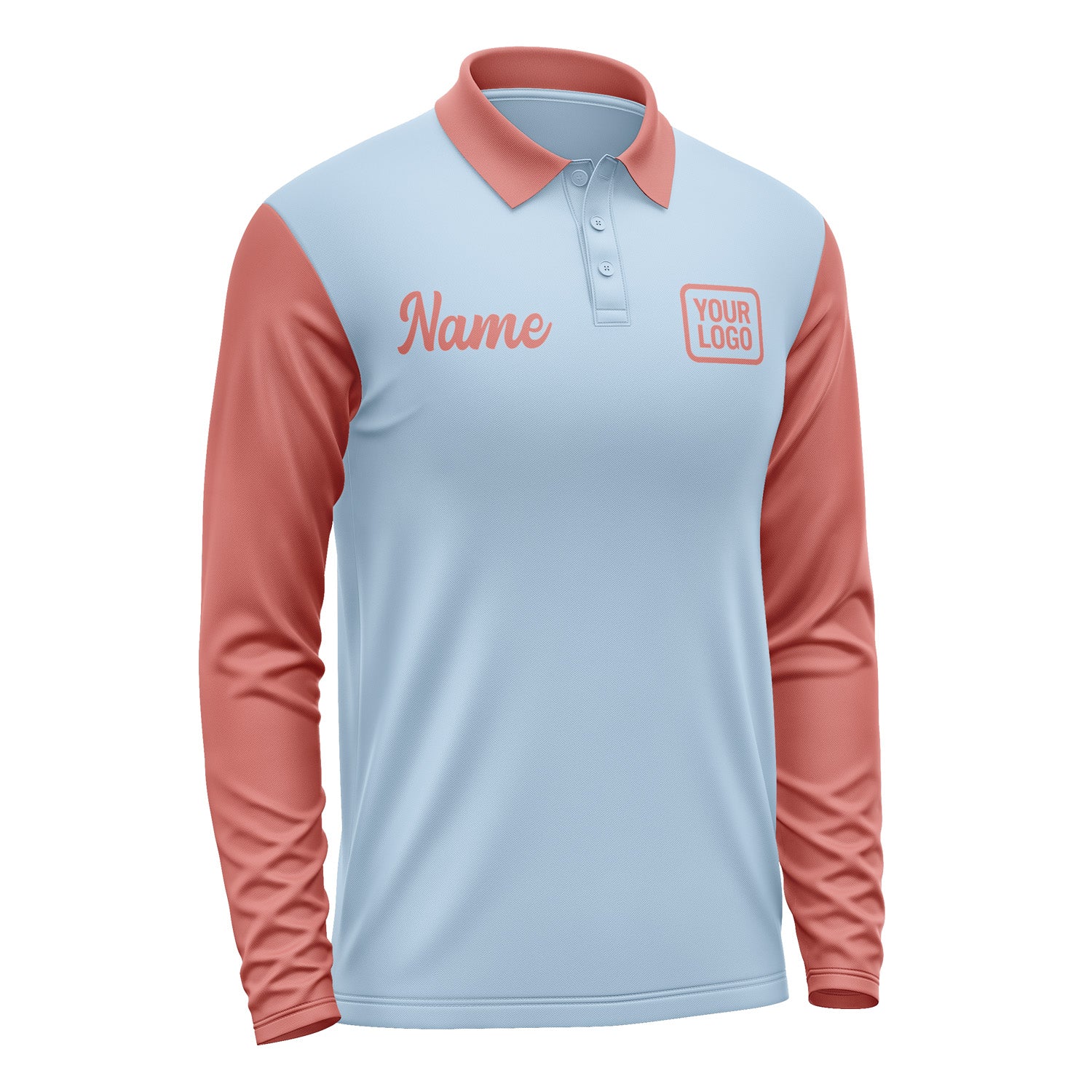 Custom Light Blue Copper Rose Long Sleeve Polo Shirt Pl082929B129