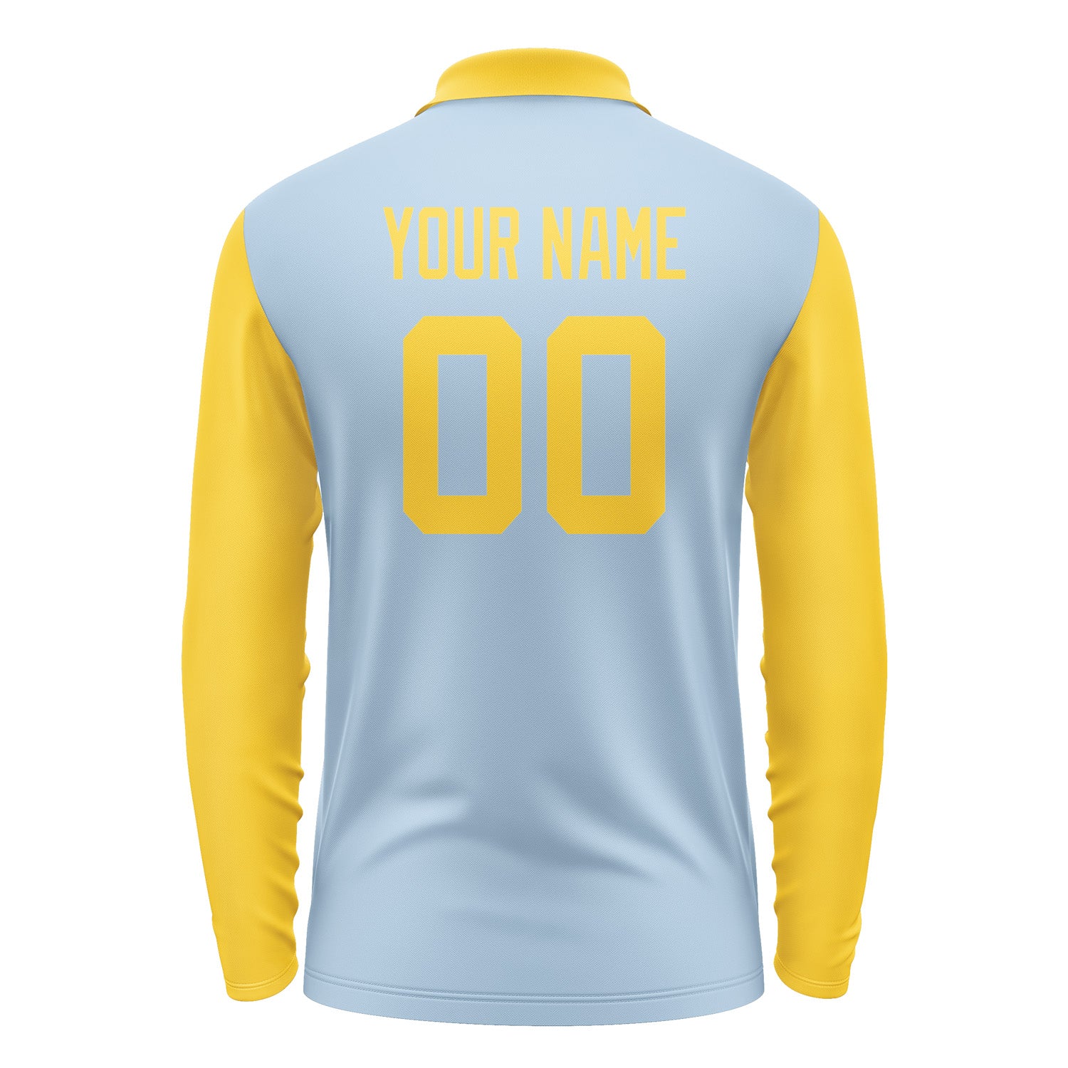 Custom Light Blue Gold Long Sleeve Polo Shirt Pl083030B130
